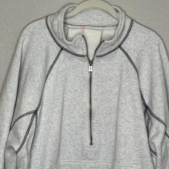 FP Movement Free People Half Court Sweatshirt Large Gray Half Zip Contrast - Picture 4 of 9